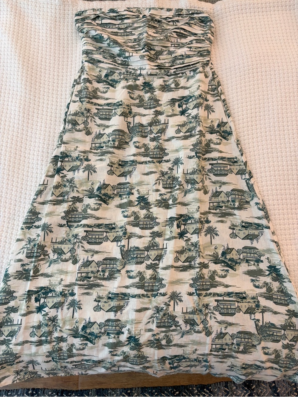 Strapless A-Line Dress Green & White Print